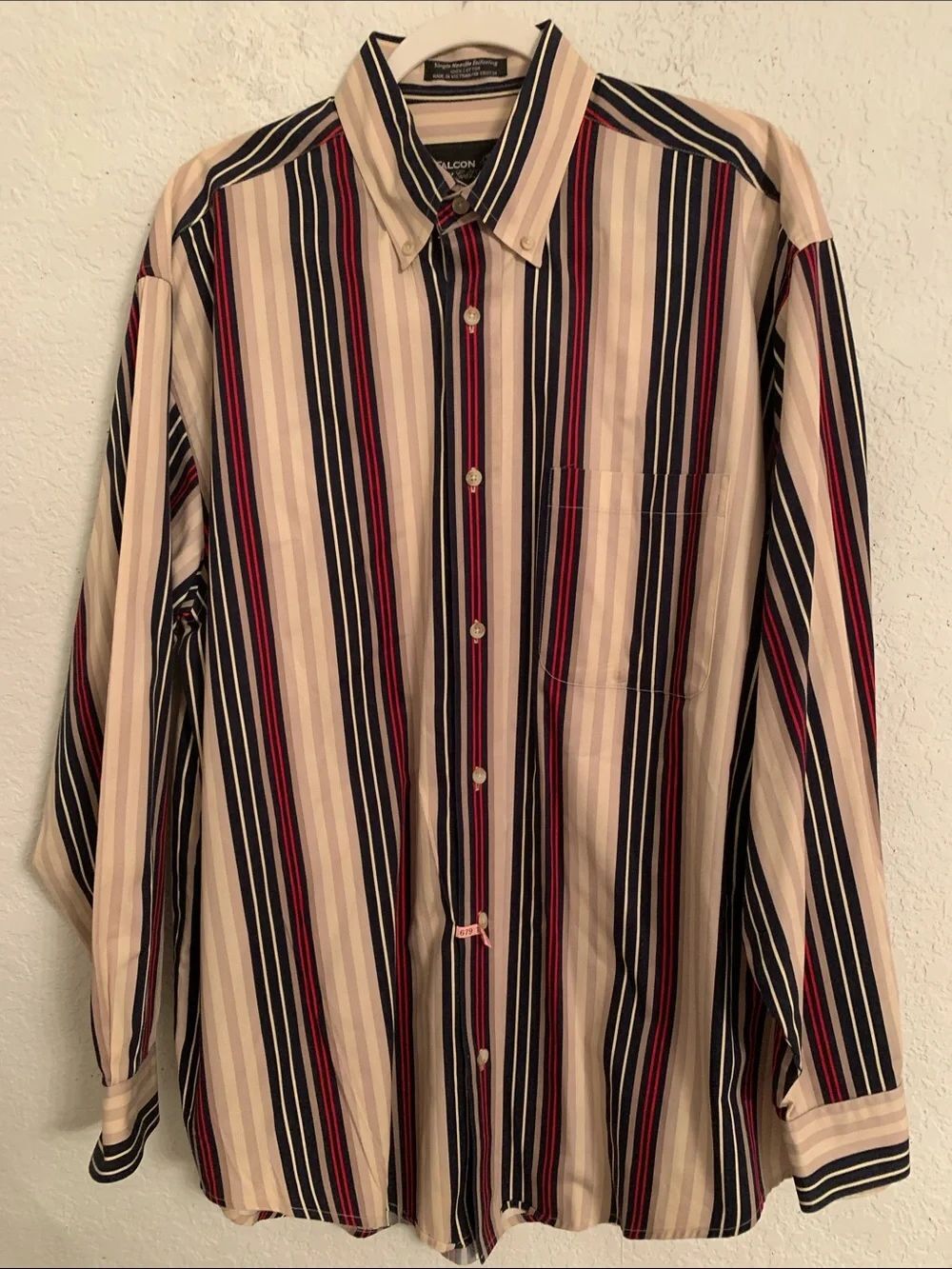 Falcon Bay Gold Label Vertical Stripe Button-Down Shirt Cream,Navy,Red Size L